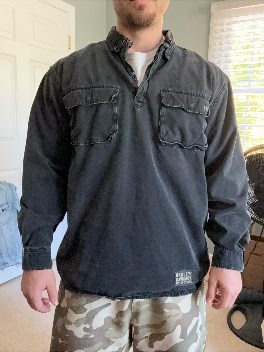 Harley-Davidson Black Long-Sleeve Shirt Jacket with Chest Flaps